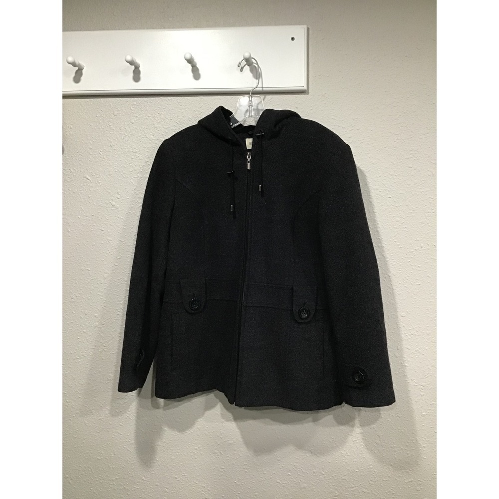St. John's Bay Charcoal Wool Cashmere Pea Coat Sz M Quiet Luxury Minimal Preppy